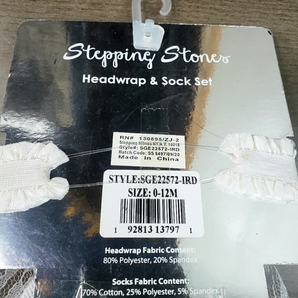 Stepping Stones, White Headwrap & Sock Set, Infants 0-12 Months - Picture 5 of 5